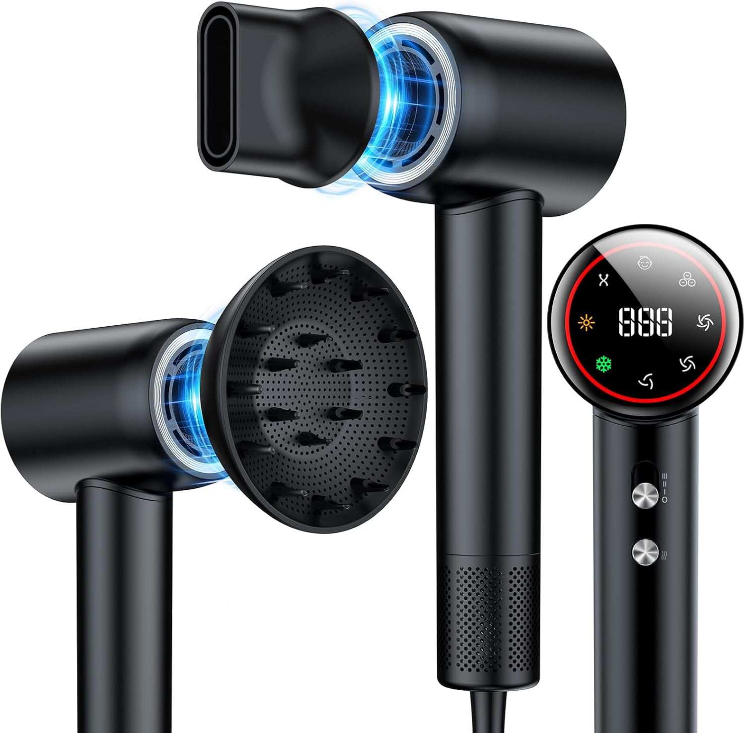 Hair Dryer Professional – 160,000 RPM High Speed Blow Dryer, Lightweight Ionic Hair Dryer with Diffuser for Curly Hair, Fast Drying, Anti Frizz, Low Noise Thermo-Control Hairdryers for Women & Men