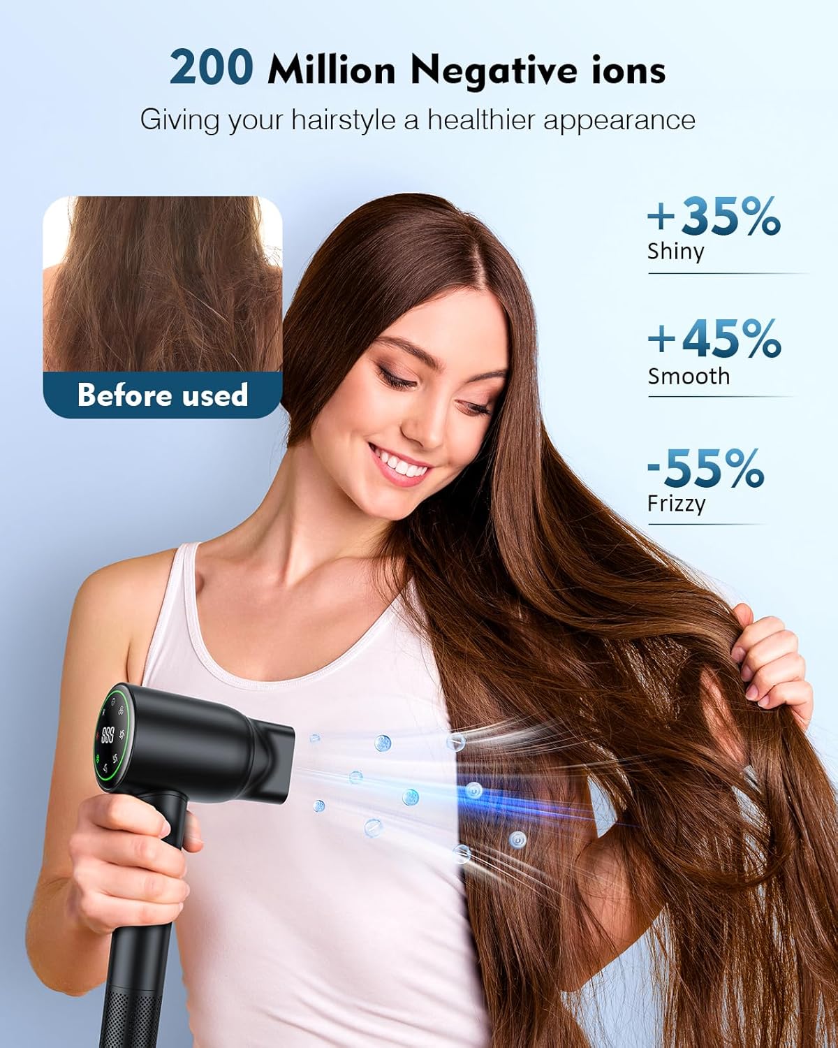 Hair Dryer,160000 RPM High Speed Blow Dryer with 200 Million Negative Ionic, Low Noise Thermo-Control Professional Hair Dryer with Diffuser and Nozzle,Portable Hair Blow Dryer for Home Travel - Image 5