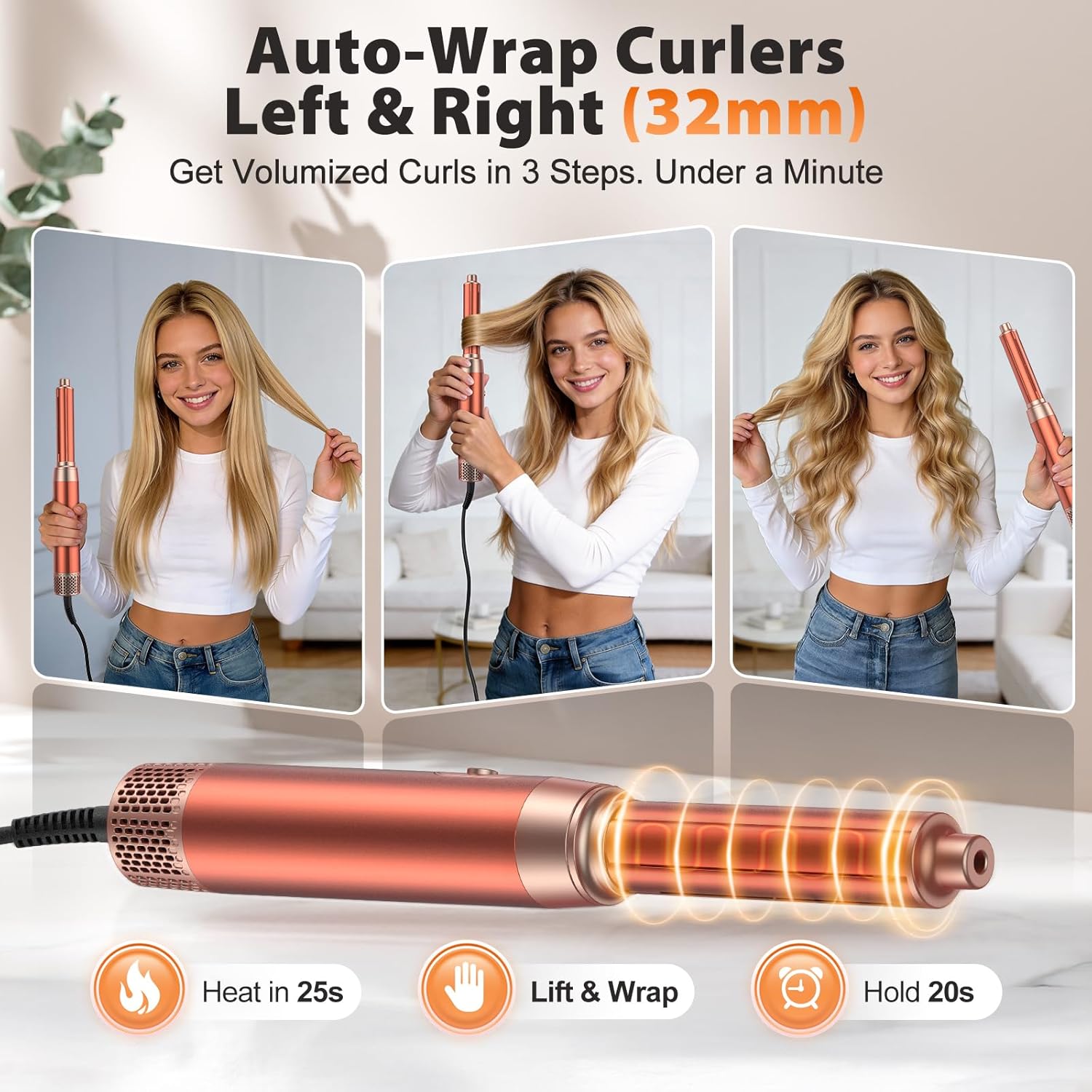 5 in 1 Blow Dryer Brush Set, Upgrade Hair Dryer & Blow Dryer Brush & Air Curling Wrap & Paddle Brush, Detachable Hot Air Brush Styling Tools, High Speed Travel Hair Volumizer Straightener Curler Gold - Image 7