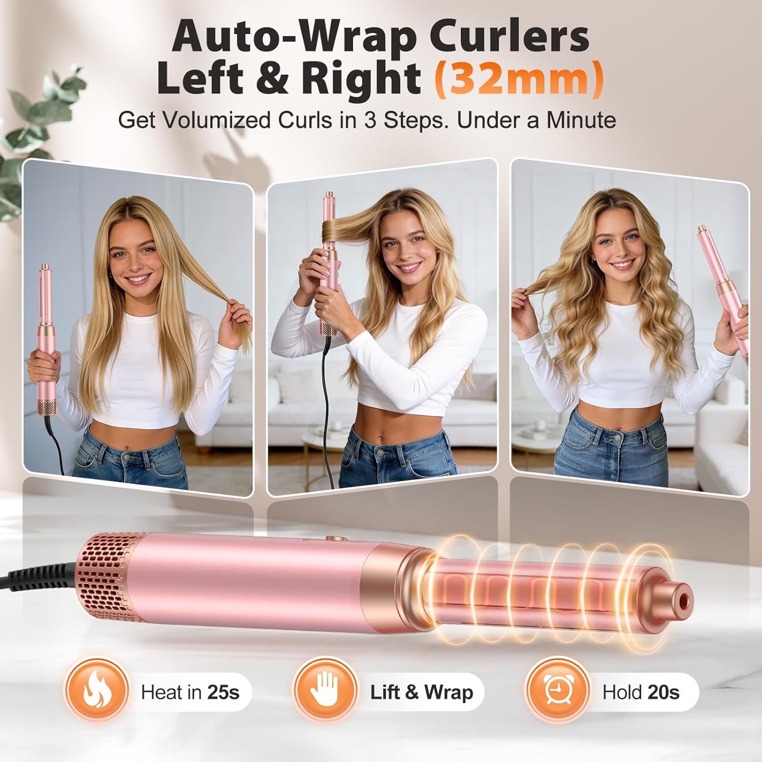 5 in 1 Blow Dryer Brush Set, Upgrade Hair Dryer & Blow Dryer Brush & Air Curling Wrap & Paddle Brush, Detachable Hot Air Brush Styling Tools, High Speed Travel Hair Volumizer Straightener Curler Pink - Image 7