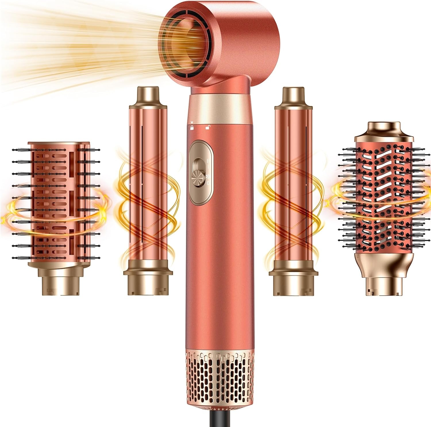 5 in 1 Blow Dryer Brush Set, Upgrade Hair Dryer & Blow Dryer Brush & Air Curling Wrap & Paddle Brush, Detachable Hot Air Brush Styling Tools, High Speed Travel Hair Volumizer Straightener Curler Gold